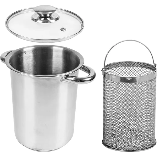 Multifunctionele pot met mand - 2 ['hoge pot voor hamkoker', ' gerechten uit de hamkoker', ' hamkoker', ' pot voor hamkoker', ' mand voor het koken van groenten', ' frietmand', ' multifunctionele pot voor het koken van vlees en vleeswaren']