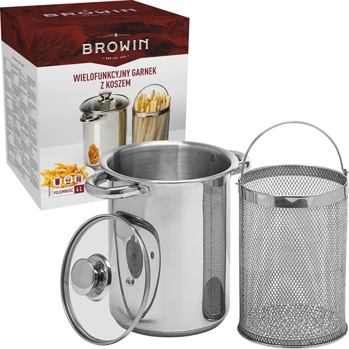 Multifunctionele pot met mand - 4 ['hoge pot voor hamkoker', ' gerechten uit de hamkoker', ' hamkoker', ' pot voor hamkoker', ' mand voor het koken van groenten', ' frietmand', ' multifunctionele pot voor het koken van vlees en vleeswaren']