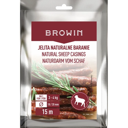 Natuurlijke schapendarmen - kaliber 18/20mm, 15m  - 1 ['voor kabanos', ' voor frankfurters', ' voor zelfgemaakte dunne worstjes', ' doe-het-zelf', ' diy kabanos']