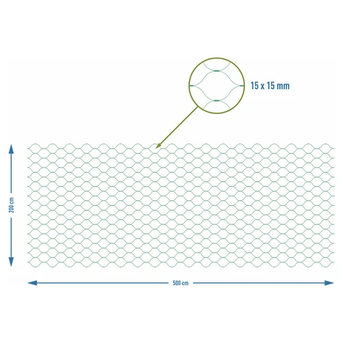 Net voor vogelbescherming, groen, 2 m x 5m - 7 ['bescherming tegen vogels', ' vogelnet', ' bescherming van fruitbomen', ' bescherming van struiken', ' vogels in de tuin', ' planten beschermen', ' gewassen beveiligen', ' beschermnet', ' tuinoplossingen', ' plantenbescherming tegen vogels', ' camouflagenetten', ' netten voor bomen', ' spreeuwennetten', ' vogelnetten voor balkon', ' netten voor balkon', ' netten voor terras', ' beschermnet tegen vogels', ' net voor vogelbescherming']