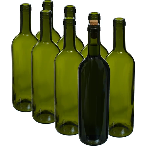 Olijfgroene wijnfles 0,75 L - verpakking van 8 stuks - 2 ['flessen', ' fles', ' glazen fles', ' wijnflessen', ' wijnfles', ' lege wijnfles', ' glazen wijnfles', ' wijnfleskurk', ' lege flessen', ' groene flessen', ' groene fles']