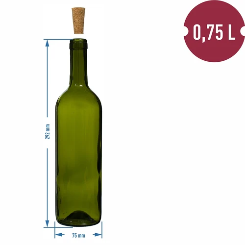 Olijfgroene wijnfles 0,75 L - verpakking van 8 stuks - 6 ['flessen', ' fles', ' glazen fles', ' wijnflessen', ' wijnfles', ' lege wijnfles', ' glazen wijnfles', ' wijnfleskurk', ' lege flessen', ' groene flessen', ' groene fles']