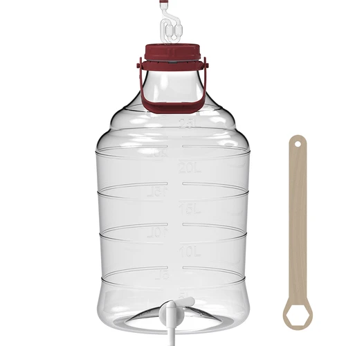 Onbreekbare ballon 25 L met handvat en kraantje  - 1 ['onbreekbare ballon', ' PET-ballon', ' lichte ballon', ' wijnballon', ' ballon met kraan', ' ballon met kraantje', ' wijnballon', ' ballon met aftapkraantje', ' plastic ballon', ' fermentatieballon']
