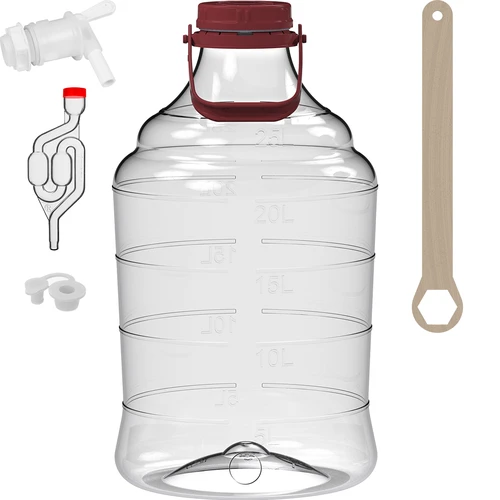 Onbreekbare ballon 25 L met handvat en kraantje - 2 ['onbreekbare ballon', ' PET-ballon', ' lichte ballon', ' wijnballon', ' ballon met kraan', ' ballon met kraantje', ' wijnballon', ' ballon met aftapkraantje', ' plastic ballon', ' fermentatieballon']