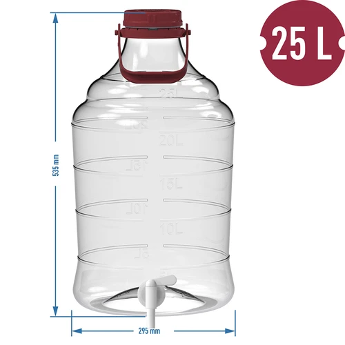 Onbreekbare ballon 25 L met handvat en kraantje - 12 ['onbreekbare ballon', ' PET-ballon', ' lichte ballon', ' wijnballon', ' ballon met kraan', ' ballon met kraantje', ' wijnballon', ' ballon met aftapkraantje', ' plastic ballon', ' fermentatieballon']