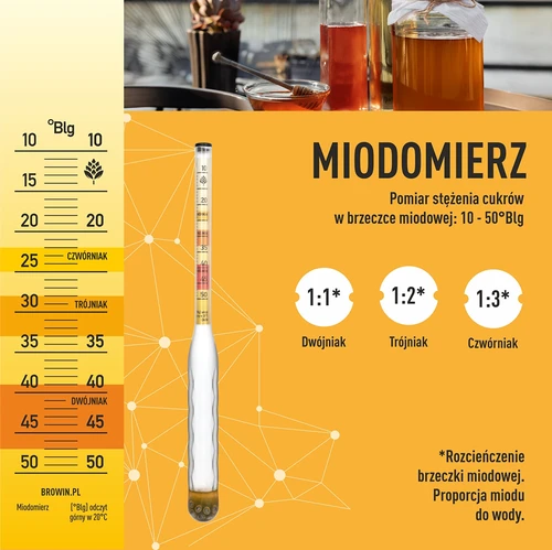 Onbreekbare hydrometer voor mede met maatcilinder, meetbereik 10-50°Blg - 6