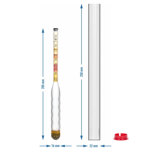 Onbreekbare hydrometer voor mede met maatcilinder, meetbereik 10-50°Blg - 5