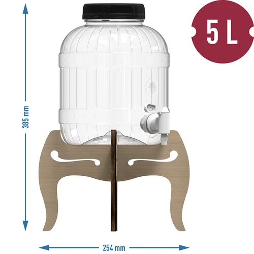 Onbreekbare pot 5L met kraan en tweezijdige houten standaard - 12 ['onbreekbare pot', ' plastic pot', ' pot voor limonade', ' pot voor punch', ' pot op standaard', ' pot met kraan', ' citroenlimonade', ' limonade', ' punch', ' sangria', ' pot op standaard', ' pot voor dranken', ' pot voor likeur', ' voor kerstthee', ' pot voor alcohol']