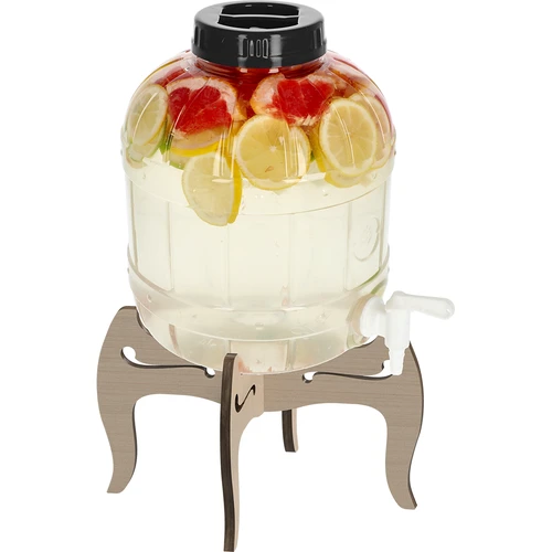 Onbreekbare pot 8L met kraan en tweezijdige houten standaard  - 1 ['onbreekbare pot', ' plastic pot', ' pot voor limonade', ' pot voor punch', ' pot op standaard', ' pot met kraan', ' citroenlimonade', ' limonade', ' punch', ' sangria', ' pot op standaard', ' pot voor dranken', ' pot voor likeur', ' voor kerstthee', ' pot voor alcohol']