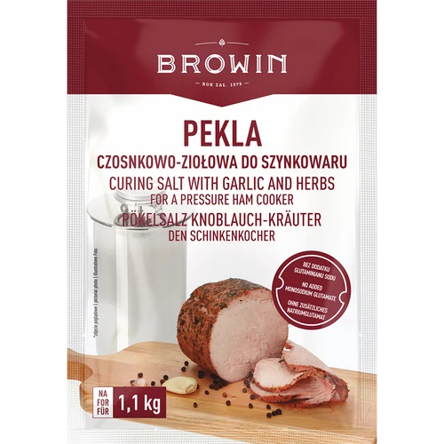Pekelzout Pekel knoflook-kruiden voor hammenpers, 100 g  - 1 ['pekel', ' pekelen', ' pekel voor ham', ' pekel voor hammenpers', ' pekel voor vlees', ' pekelzout', ' pekeloplossing voor vlees', ' pekeloplossing voor vlees recept', ' droog pekelen', ' zout voor pekelen']