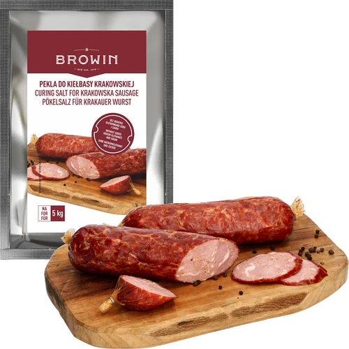 Pekelzout Pekel voor Kraków-worst - 115 g - 4 ['pekel', ' pekelen', ' pekel voor worst', ' pekel voor Kraków-worst', ' pekel voor vlees', ' pekelzout', ' zout voor het pekelen van vlees', ' recept voor het pekelen van vlees', ' droog pekelen', ' zout voor pekelen']