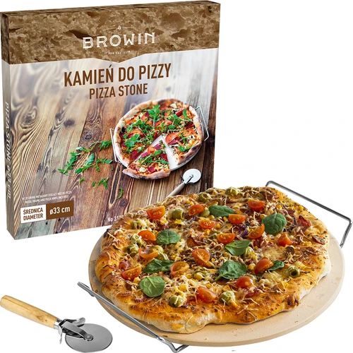 Pizzasteen met handvat en mesje, van cordieriet, rond 33 cm - 7 ['cadeau', ' zelfgemaakte pizza', ' voor het bakken van pizza', ' voor het serveren van pizza', ' voor het bakken van brood', ' voor het bakken van broodjes']