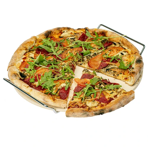 Pizzasteen met handvat en mesje, van cordieriet, rond 33 cm - 5 ['cadeau', ' zelfgemaakte pizza', ' voor het bakken van pizza', ' voor het serveren van pizza', ' voor het bakken van brood', ' voor het bakken van broodjes']