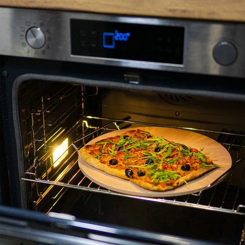 Pizzasteen met handvat en mesje, van cordieriet, rond 33 cm - 11 ['cadeau', ' zelfgemaakte pizza', ' voor het bakken van pizza', ' voor het serveren van pizza', ' voor het bakken van brood', ' voor het bakken van broodjes']