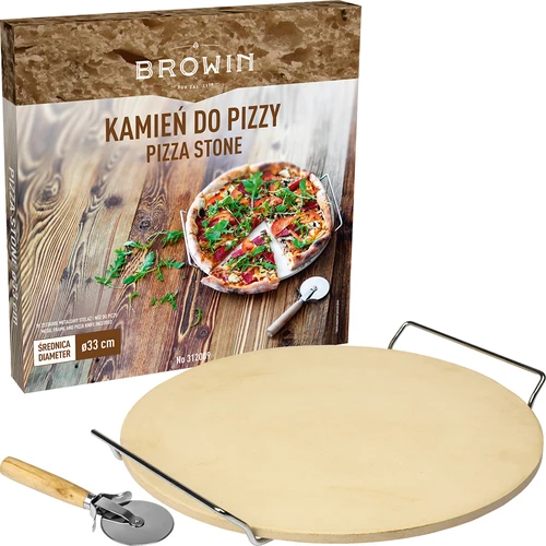 Pizzasteen met handvat en mesje, van cordieriet, rond 33 cm - 6 ['cadeau', ' zelfgemaakte pizza', ' voor het bakken van pizza', ' voor het serveren van pizza', ' voor het bakken van brood', ' voor het bakken van broodjes']
