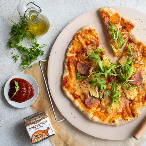 Pizzasteen met handvat en mesje, van cordieriet, rond 33 cm - 13 ['cadeau', ' zelfgemaakte pizza', ' voor het bakken van pizza', ' voor het serveren van pizza', ' voor het bakken van brood', ' voor het bakken van broodjes']