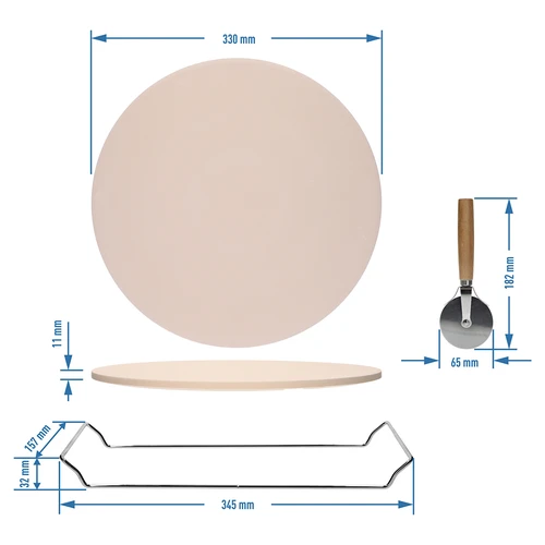 Pizzasteen met handvat en mesje, van cordieriet, rond 33 cm - 8 ['cadeau', ' zelfgemaakte pizza', ' voor het bakken van pizza', ' voor het serveren van pizza', ' voor het bakken van brood', ' voor het bakken van broodjes']
