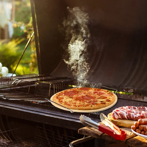Pizzasteen met handvat en mesje, van cordieriet, rond 33 cm - 18 ['cadeau', ' zelfgemaakte pizza', ' voor het bakken van pizza', ' voor het serveren van pizza', ' voor het bakken van brood', ' voor het bakken van broodjes']