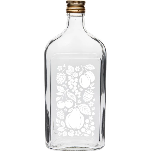 Platte fles 500 ml met schroefdop en fruitopdruk – motief 2