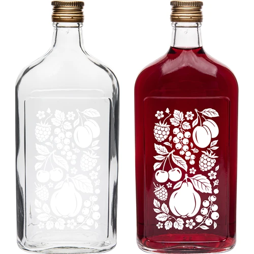 Platte fles 500 ml met schroefdop en fruitopdruk – motief 2 - 3