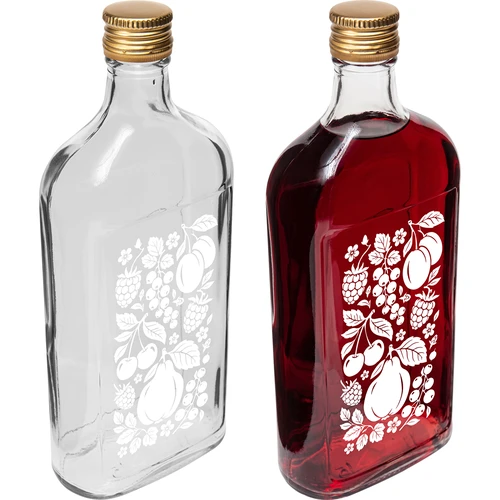 Platte fles 500 ml met schroefdop en fruitopdruk – motief 2 - 4