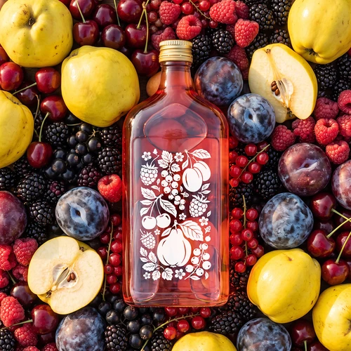 Platte fles 500 ml met schroefdop en fruitopdruk – motief 2 - 6