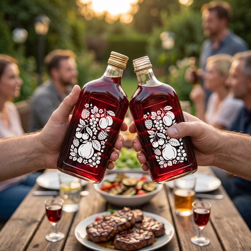 Platte fles 500 ml met schroefdop en fruitopdruk – motief 2 - 7