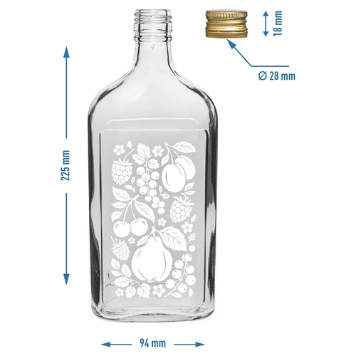 Platte fles 500 ml met schroefdop en fruitopdruk – motief 2 - 5