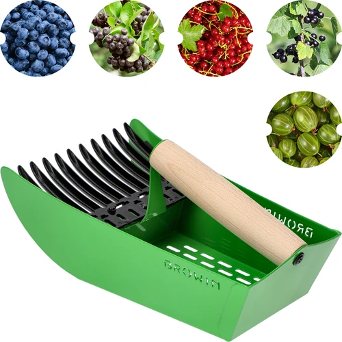 Plukker voor kleine vruchten, metalen groen - 2 ['plukker voor kleine vruchten', ' machine voor het plukken van kleine vruchten', ' fruitkam', ' machine voor het plukken van struiken', ' plukker voor bessen en bosbessen', ' plukker voor aalbessen', ' plukker voor aronia', ' plukken van kleine vruchten', ' plukken van bosbessen en bessen', ' gereedschap voor tuinwerk', ' tuingereedschap', ' praktische gereedschappen voor het plukken van fruit', ' plukken van kleine vruchten', ' tuinaccessoires']