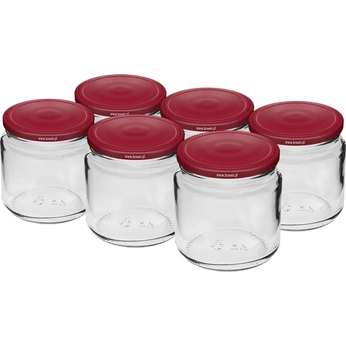 Pot 212 ml fi66/4 met bordeauxrood deksel 6 stuks  - 1 ['set van potten', ' potten voor jam', ' potten met deksels', ' potten fi 66', ' potten met deksels 4 klemmen', ' potten met bordeauxrode deksels', ' voor conserven', ' voor wecken', ' kruidencontainer', ' pot voor puree', ' pot voor honing', ' voor gemarineerde paddenstoelen']