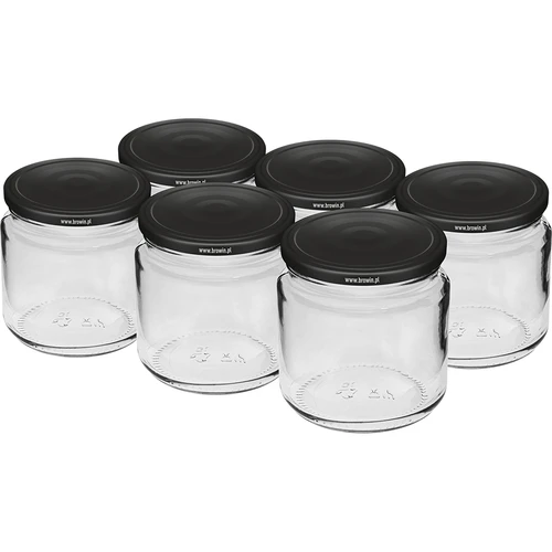 Pot 212ml fi66/4 met zwart deksel 6 stuks  - 1 ['set van potten', ' potten voor jam', ' potten met deksels', ' potten fi 66', ' potten met deksels 4 klemmen', ' potten met zwarte deksels', ' voor conserven', ' voor wecken', ' kruidencontainer', ' pot voor puree', ' pot voor honing', ' voor gemarineerde paddenstoelen']