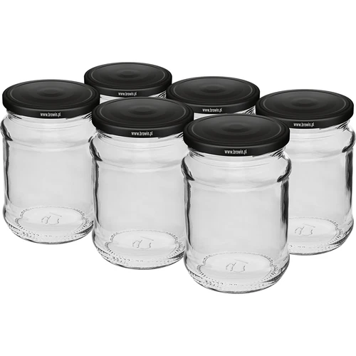 Pot 250 ml fi 66/4 zwarte deksel - 6 stuks  - 1 ['set van potten', ' potten voor fermenteren', ' potten voor jam', ' potten met deksels', ' potten fi 66', ' potten met deksels 4 klemmen', ' potten met zwarte deksels', ' voor conserven', ' voor wecken', ' kruidencontainer']