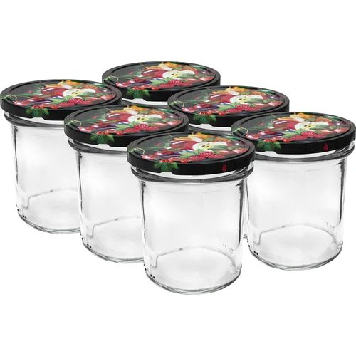 Pot 350 ml met gekleurde deksel - 6 stuks  - 1 ['voor conserven', ' voor jam', ' voor compote', ' voor pruimenmoes', ' pruim', ' pruimen', ' van perziken', ' perzik', ' fruit', ' voor chia dessert', ' kersenjam']