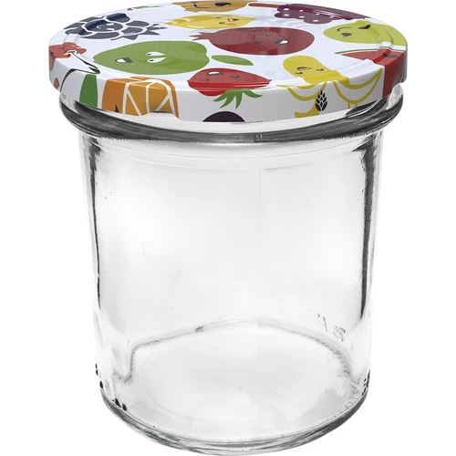 Pot 350 ml met gekleurde deksel - 6 stuks - 3 ['voor conserven', ' voor jam', ' voor compote', ' voor pruimenmoes', ' pruim', ' pruimen', ' van perziken', ' perzik', ' fruit', ' voor chia dessert', ' kersenjam']