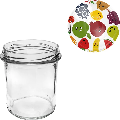 Pot 350 ml met gekleurde deksel - 6 stuks - 6 ['voor conserven', ' voor jam', ' voor compote', ' voor pruimenmoes', ' pruim', ' pruimen', ' van perziken', ' perzik', ' fruit', ' voor chia dessert', ' kersenjam']