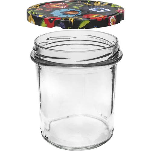 Pot 350 ml met gekleurde deksel - 6 stuks - 4 ['voor conserven', ' voor jam', ' voor compote', ' voor pruimenmoes', ' pruim', ' pruimen', ' van perziken', ' perzik', ' fruit', ' voor chia dessert', ' kersenjam']