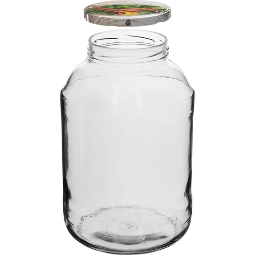 Pot 4 L, gekleurd deksel + vork of tang - 3 ['pot', ' glazen pot', ' glazen pot met deksel', ' pot met schroefdeksel', ' pot voor het inmaken van augurken', ' pot voor augurken', ' pot voor likeuren', ' pot voor likeuren', ' pot met tang', ' tang voor augurken', ' keukentang']