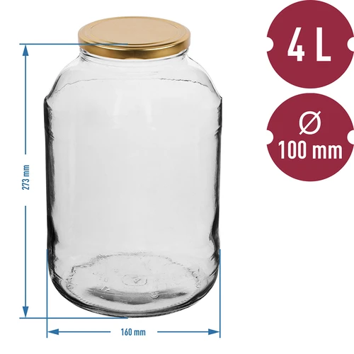 Pot 4 L met deksel ø 100 - 3 ['grote pot', ' inmaakpot', ' pot voor inmaken', ' pot voor likeuren']