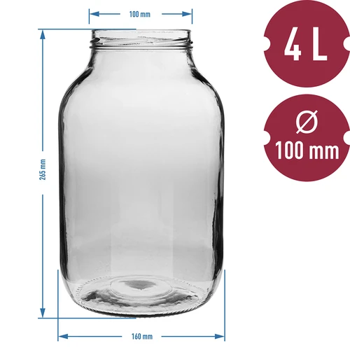 Pot 4L met zwarte deksel ø 100 - 6 ['pot voor likeur', ' voor likeuren', ' pot 4l', ' glazen pot', ' pot met deksel', ' deksel fi100', ' pot voor gedroogde paddenstoelen', ' pot voor opslag', ' pot voor fermentatie', ' pot voor conserven', ' ingelegde komkommers', ' pot voor kimchi']