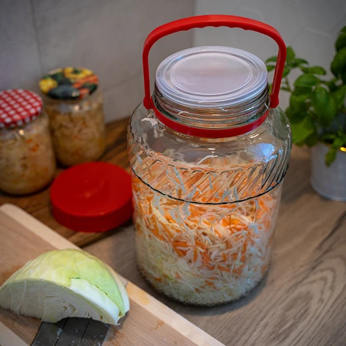 Pot 5 L met plastic deksel - 8 ['grote pot', ' grote sloik', ' grote pot', ' grote pot', ' grote glazen pot', ' pot voor conserven', ' voor fermentatie', ' voor komkommers', ' voor kool', ' industriële pot', ' pot met tang', ' pot tang', ' tang voor komkommers']