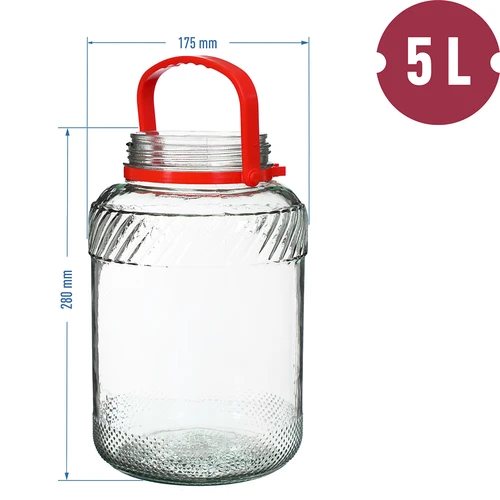 Pot 5 L met plastic deksel - 6 ['grote pot', ' grote sloik', ' grote pot', ' grote pot', ' grote glazen pot', ' pot voor conserven', ' voor fermentatie', ' voor komkommers', ' voor kool', ' industriële pot', ' pot met tang', ' pot tang', ' tang voor komkommers']