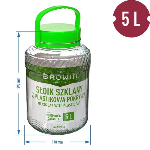 Pot 5 L met tang - groene deksel - 6 ['grote pot', ' grote pot', ' grote pot', ' grote pot', ' grote glazen pot', ' pot voor conserven', ' voor fermentatie', ' voor komkommers', ' voor kool', ' industriële pot', ' pot met tang', ' pot tang', ' tang voor komkommers']