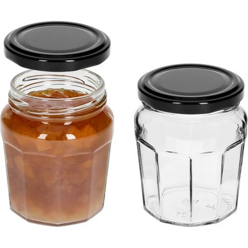 Pot Confituur 230ml met zwarte dek. fi63/4 - 6st - 5 ['pot', ' pot confituur', ' pot 230 ml', ' set van potten', ' glazen potten', ' pot voor conserven', ' potten voor honing', ' potten 6 stuks', ' glazen pot', ' potten voor jam', ' potten voor confituren', ' potten voor marmelades', ' pot voor honing', ' potten met deksels']