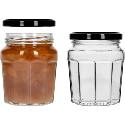 Pot Confituur 230ml met zwarte dek. fi63/4 - 6st - 6 ['pot', ' pot confituur', ' pot 230 ml', ' set van potten', ' glazen potten', ' pot voor conserven', ' potten voor honing', ' potten 6 stuks', ' glazen pot', ' potten voor jam', ' potten voor confituren', ' potten voor marmelades', ' pot voor honing', ' potten met deksels']
