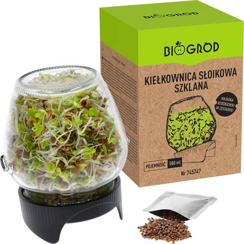 Pot kiemgroente Twist-off met radijszaadjes - 5 ['kiemgroente', ' glazen kiemgroente', ' kiemen kweken', ' pot kiemgroente', ' kiemkweker', ' kiemgroente', ' radijskiemen']