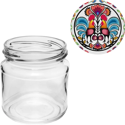 Pot met een inhoud van 212 ml, met gekleurde deksels ø 66. - 10 ['pot', ' potje', ' klein potje', ' kruidenpot', ' potje']