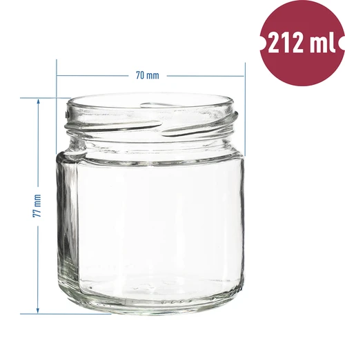 Pot met een inhoud van 212 ml, met gekleurde deksels ø 66. - 7 ['pot', ' potje', ' klein potje', ' kruidenpot', ' potje']