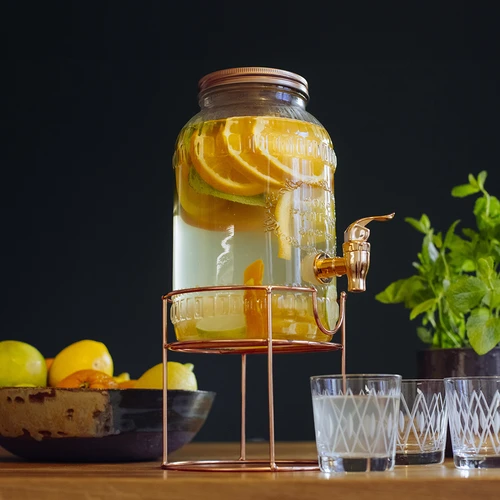Pot met kraantje 3,8 L op standaard - 11 ['pot met kraan', ' pot voor limonade', ' pot voor punch', ' pot voor dranken', ' drankdispenser', ' voor feesten', ' voor het serveren van dranken', ' glazen pot met kraantje', ' pot op standaard', ' pot met kraantje']