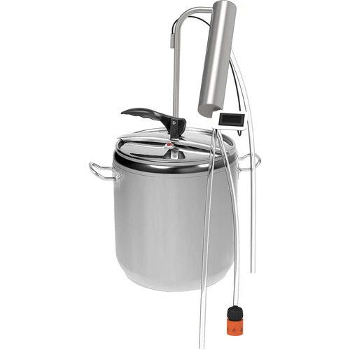 Pot-Still Distilleerapparaat op 17 L Snelkookpan - 2 ['destillatie', ' distillaat', ' zelfgestookte drank', ' gerechten uit de snelkookpan', ' welke distilleerapparaat te kiezen', ' koken in de snelkookpan', ' Browin distilleerapparaat', ' modulaire distilleerapparaten', ' zuiver distillaat', ' distilleerset', ' distillatieset', ' distilleerset met snelkookpan', ' distillatie op verschillende warmtebronnen', ' snelkookpan', ' koken in de snelkookpan', ' roestvrijstalen pan', ' snelkookpan modern koken', ' snel koken', ' must-have in de keuken', ' waarom een snelkookpan de moeite waard is', ' voordelen van de snelkookpan', ' pan van 17 liter']