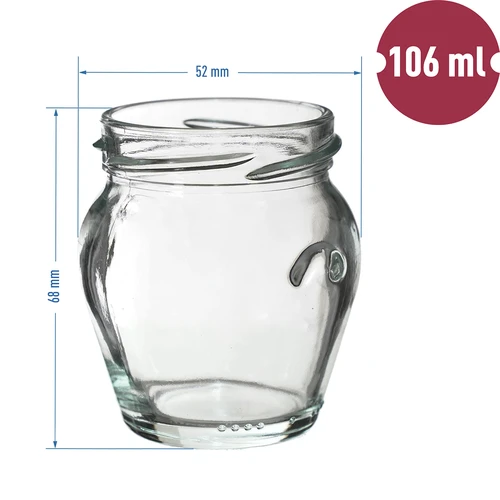 Pot TO 106 ml Amfora met gekleurd deksel fi 53 - 8 stuks - 6 ['set van potten', ' potten voor jam', ' pot voor conserven', ' pot voor conserven', ' potten met deksels', ' potten fi 53', ' potten met gekleurde deksels', ' potten voor conserven', ' potten voor wecken', ' potten voor vlees', ' pottenverzameling', ' potten voor pasteurisatie', ' vlees in een pot', ' amfora pot']